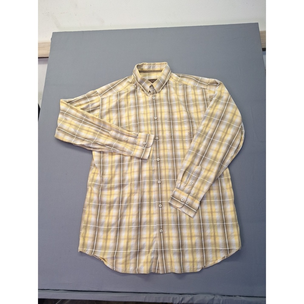 Ariat XLT Long Sleeve Yellow Plaid Work Western Rodeo Cowboy Chore - Picture 2 of 11